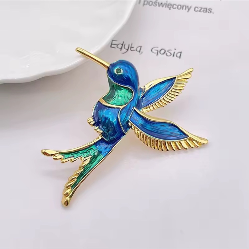 Blue Hummingbird Brooch | Enamel Bird Pin Jewelry
